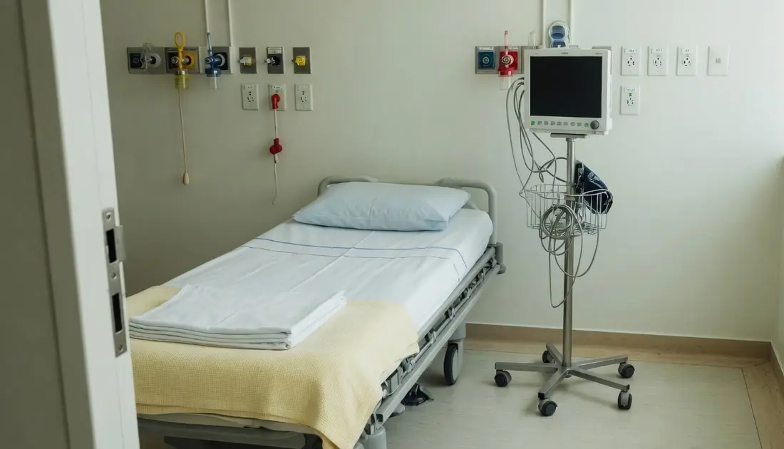 Hospital treatment room with a patient monitor